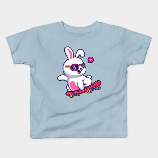 Cute Rabbit Playing Skateboard And Wearing Glasses Cartoon Kids T-Shirt